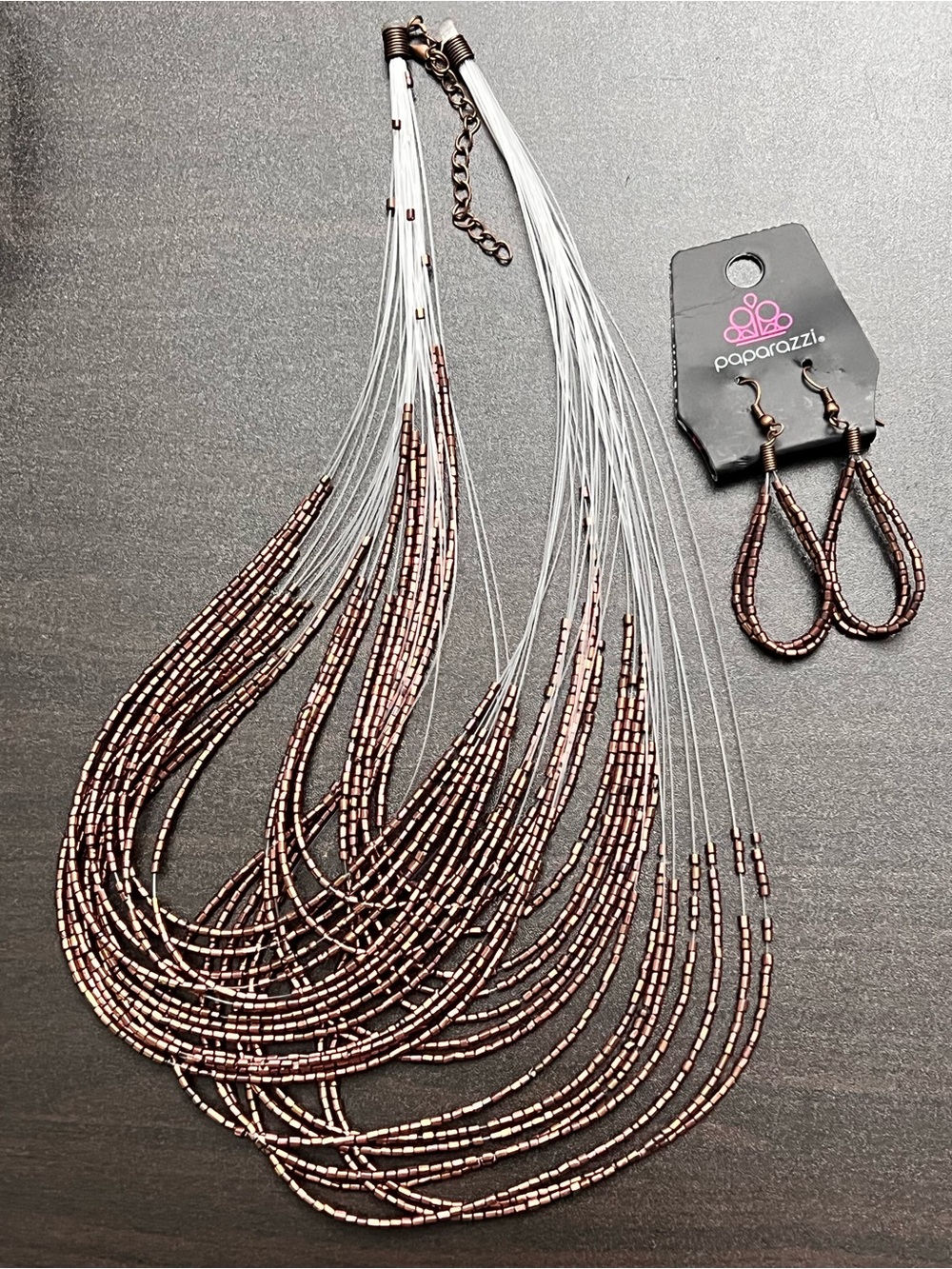 Paparazzi Rose Gold Multi-Strand Beaded Necklace with Matching Earrings